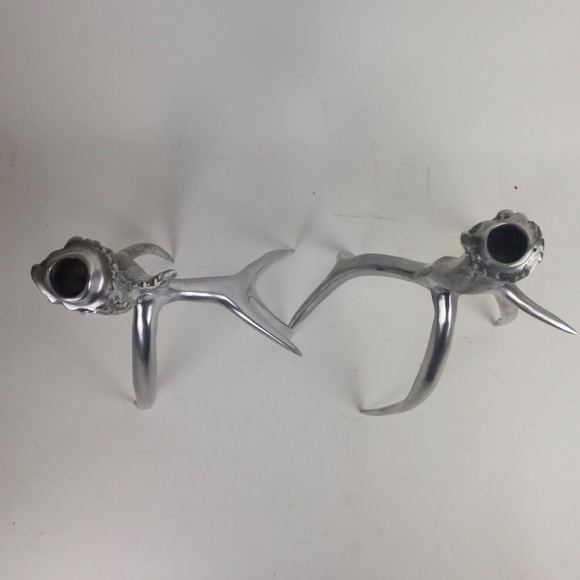 ARTHUR COURT Rare Vintage Cast Aluminum Deer Stag Antler Candlestick Pair - Picture 5 of 12